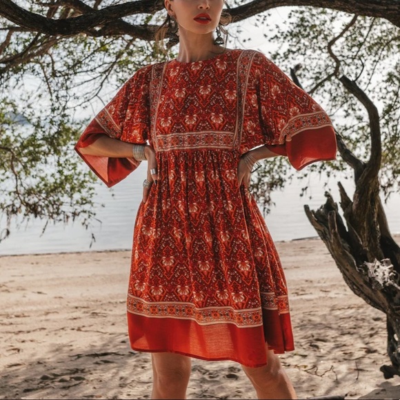 Boho Floral Print Tunic Mini Dress - Picture 5 of 12